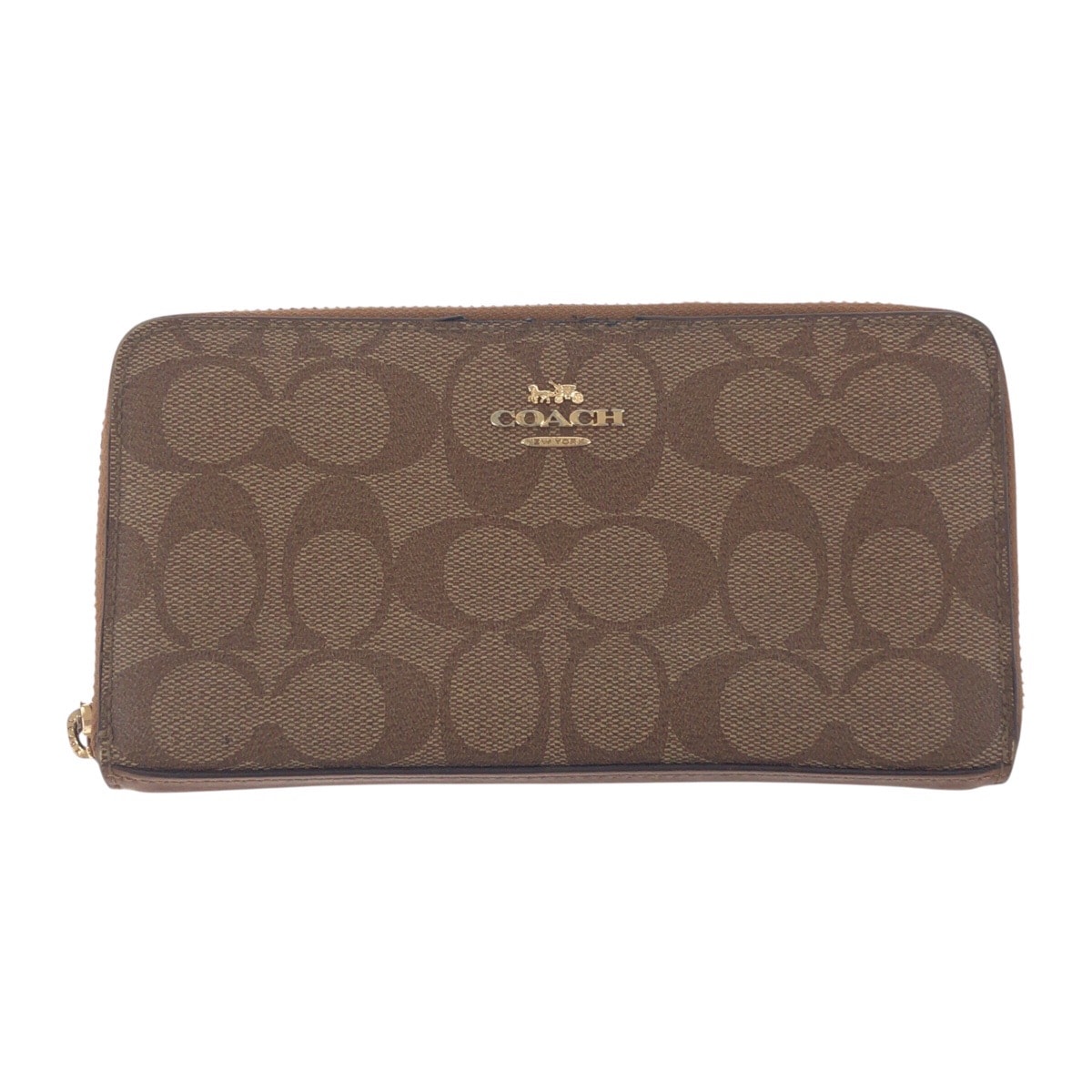 COACH コーチ シグネチャー ブラウン ゴールド金具 PVC 長財布 ロングウォレット 504225 【中古】