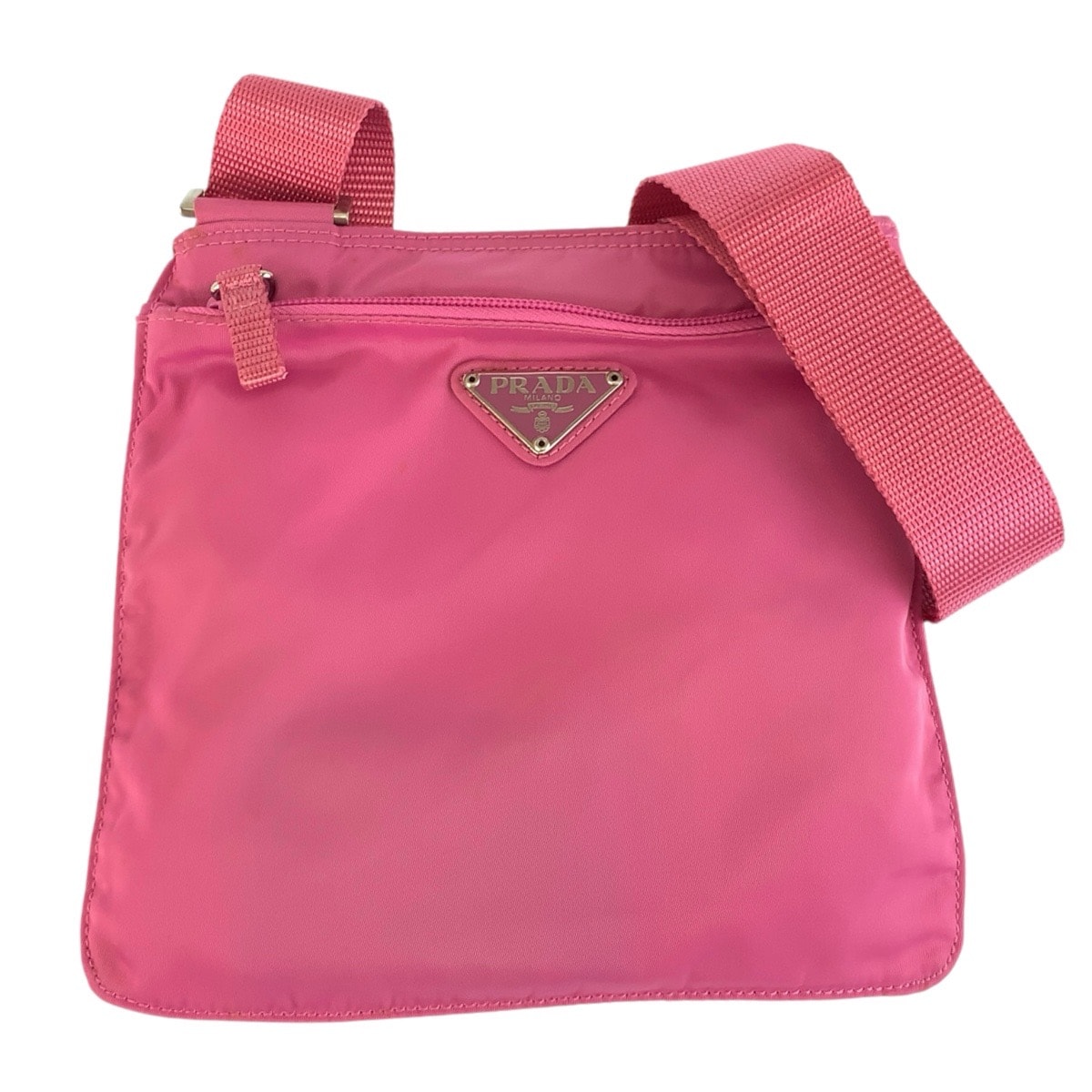 美品 PRADA プラダ テスート 三角ロゴプレート ピンク シルバー金具 ナイロン ショルダーバッグ ポシェット 603515 【中古】