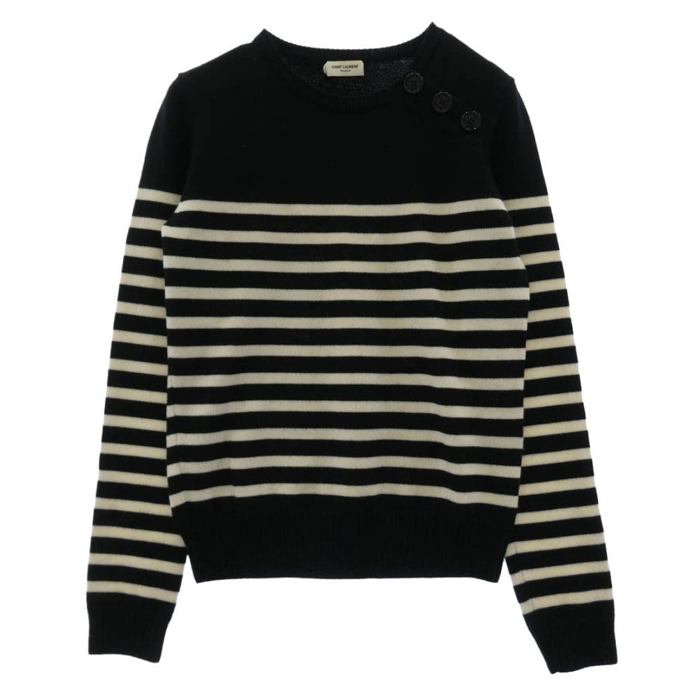 SAINT LAURENT サンローラン ニット 485179 YA2ID ウール ショルダーボタン ボーダー ニット ブラック系 XS【中古】