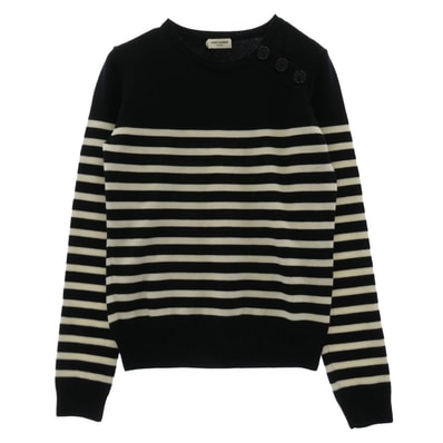 SAINT LAURENT サンローラン ニット 485179 YA2ID ウール ショルダーボタン ボーダー ニット ブラック系 XS【中古】