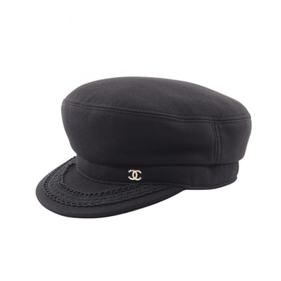 シャネル CHANEL ココビーチ キャスケット 帽子 コットン レディース ブラック系 【中古】
