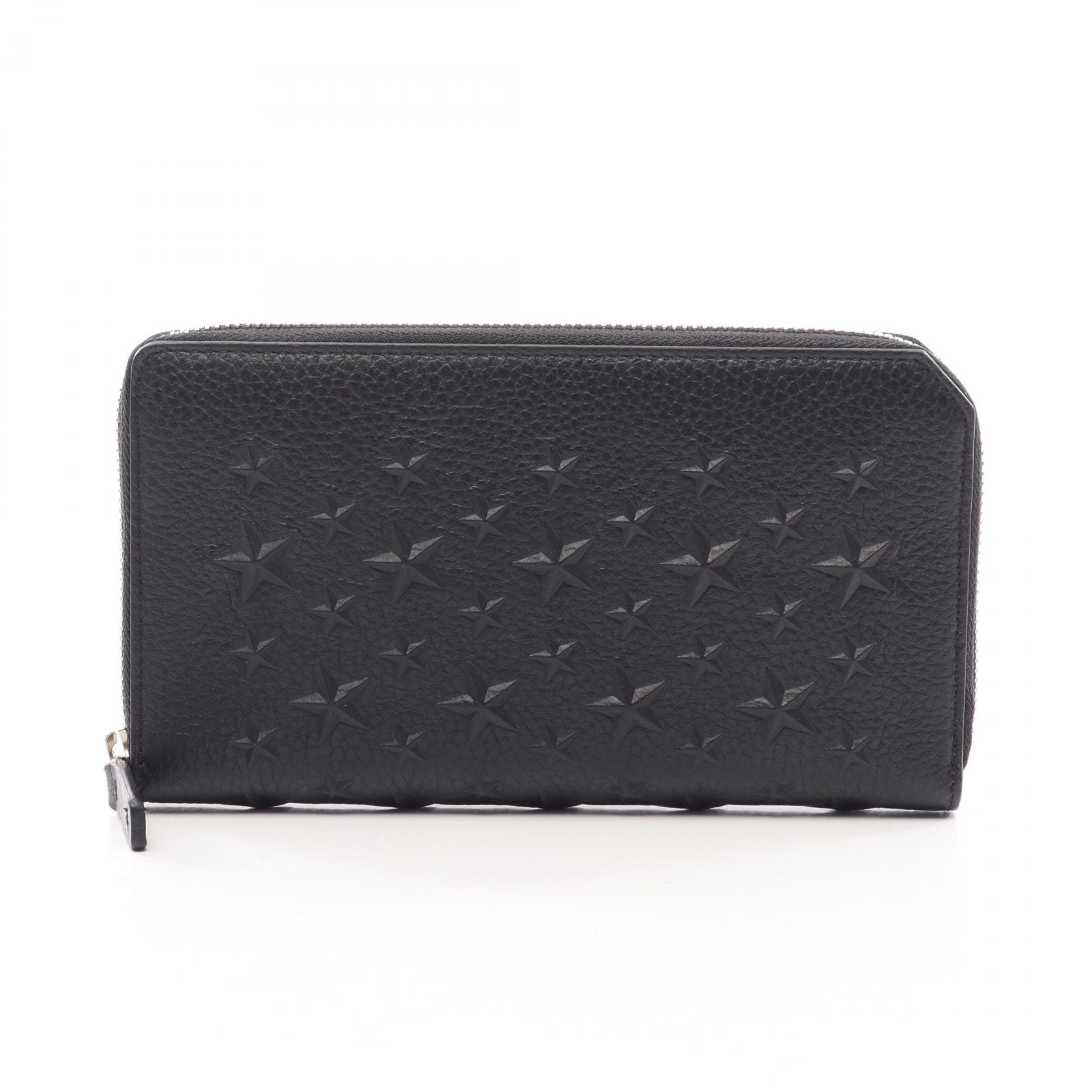 ジミーチュウ JIMMY CHOO CARNABY スターエンボス ラウンド長財布 財布 レザー レディース ブラック系 【中古】