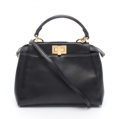 フェンディ FENDI ミニピーカブー 2WAY ハンドバッグ バッグ レザー レディース ブラック系 8BN244 【中古】