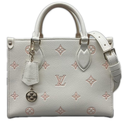 LOUIS VUITTON 希少 極美品 ルイヴィトン オンザゴーPM モノグラムアンプラント 2way ハンドバッグ ショルダーバッグ M28313 レザー RFID確認済 ミルキーホワイト LV ヴィトン Aランク 中古 鑑定済