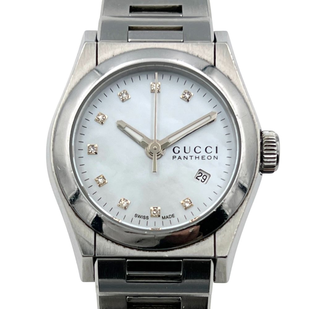 GUCCI グッチ 115.5 パンテオン 10Pダイヤインデックス ホワイトシェル文字盤 クォーツ レディース 腕時計 C1439