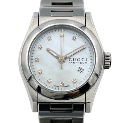 GUCCI グッチ 115.5 パンテオン 10Pダイヤインデックス ホワイトシェル文字盤 クォーツ レディース 腕時計 C1439