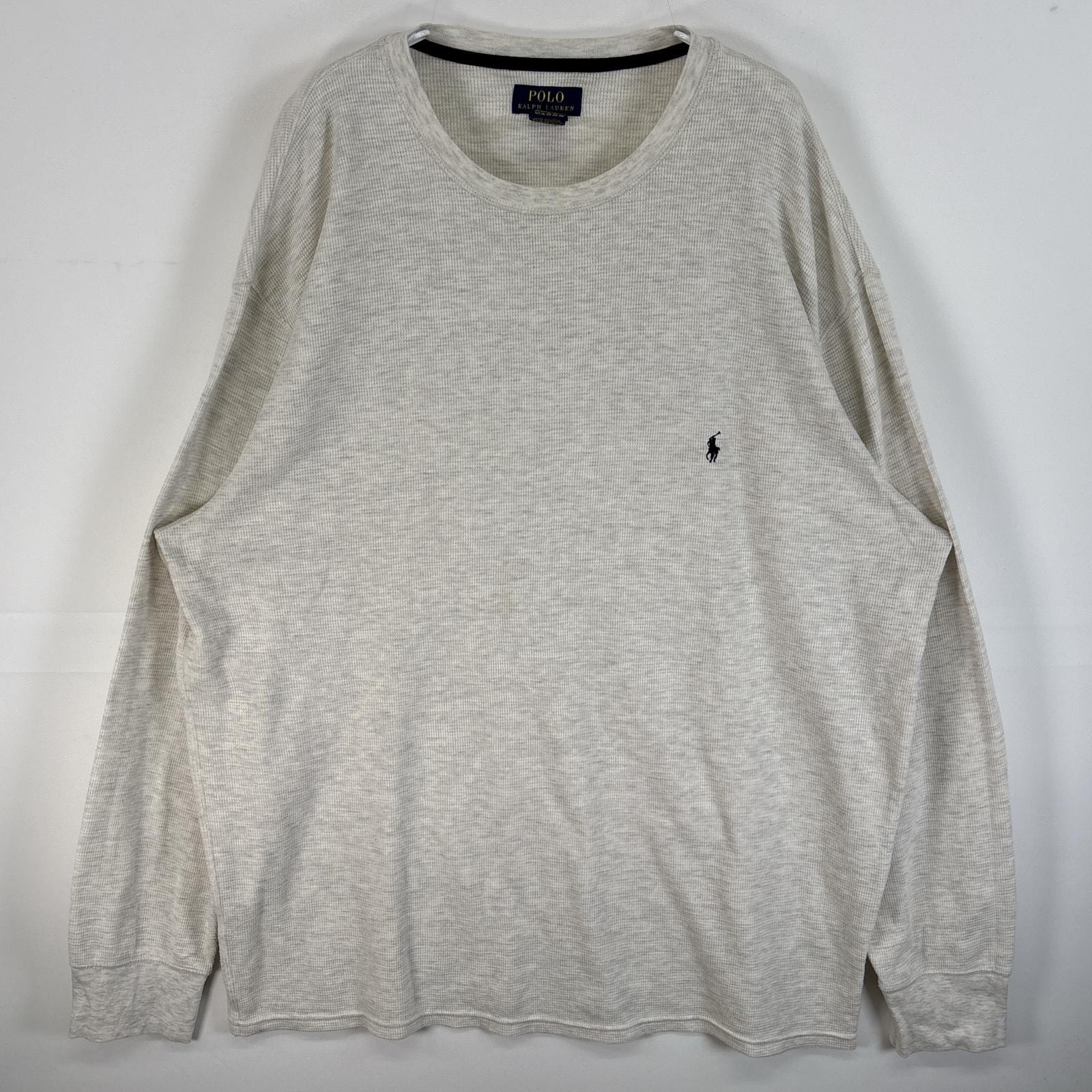 古着 ポロ・ラルフローレン POLO RALPH LAUREN 長袖Tシャツ サーマル ワッフル ロゴ 刺繍 クルーネック 3X  グレー 無地 メンズ