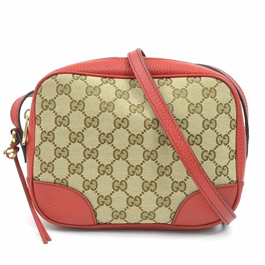 グッチ GUCCI ショルダーバッグ GGキャンバス/レザー レッド×ブラウン レディース 449413【中古】 r10743a