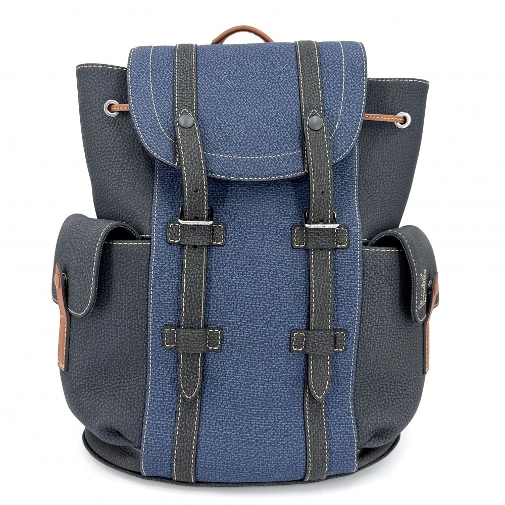 LOUIS VUITTON ルイヴィトン リュック LV フォール・コレクション クリストファーPM バッグパック M21373  トリヨンレザー   グレー ブルー 青 シルバー金具 メンズ 美品【中古品】