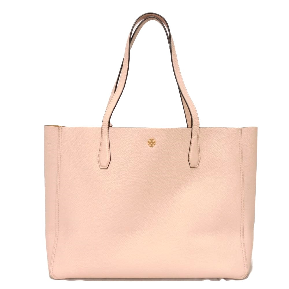 Tory Burch トリーバーチ ブレイク トート シボ ペブルド カーフ イエロー バイカラー ダブルT ロゴ メタル シェルピンク トートバッグ 85984