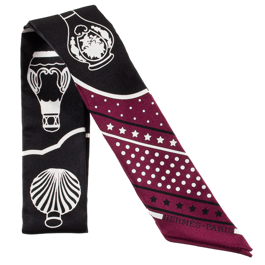 HERMES エルメス Les Flacons Bandana 香水瓶 063157S 01 ツイリー スカーフ 2017AW パープル ブラック【中古】