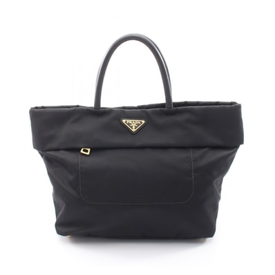 プラダ PRADA トライアングルロゴ トートバッグ バッグ ナイロン レザー レディース ブラック系 【中古】