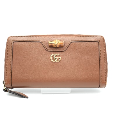 GUCCI(グッチ)ダイアナ ジップアラウンドウォレット ヴィンテージ 長財布 バンブー ブラウン レザー ゴールド金具 レディース 658634【中古】