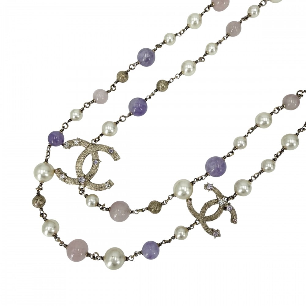 CHANEL シャネル ネックレス 星 ココマーク ロングネックレス アクセサリー スター GP フェイクパール ラインストーン B12P ゴールド マルチカラー レディース 約115.0g 2012年【中古品】