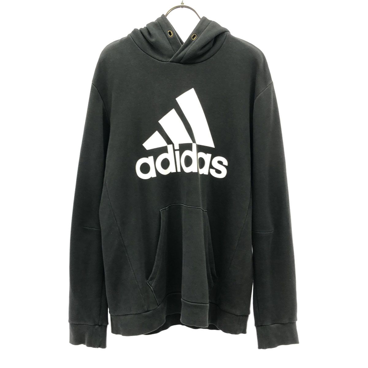 adidas アディダス ロゴプリント 長袖 スウェットパーカー O ブラック