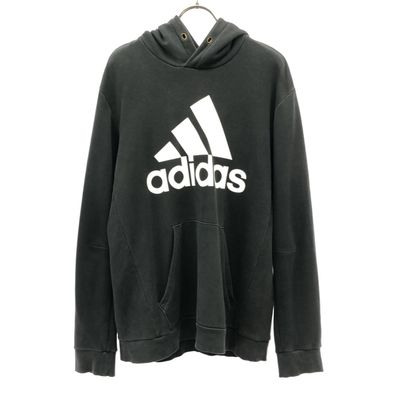 adidas アディダス ロゴプリント 長袖 スウェットパーカー O ブラック