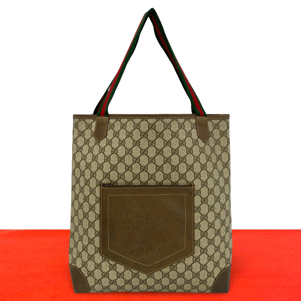 GUCCI グッチ シェリーライン PVC レザー トートバッグ ブラウン
86679