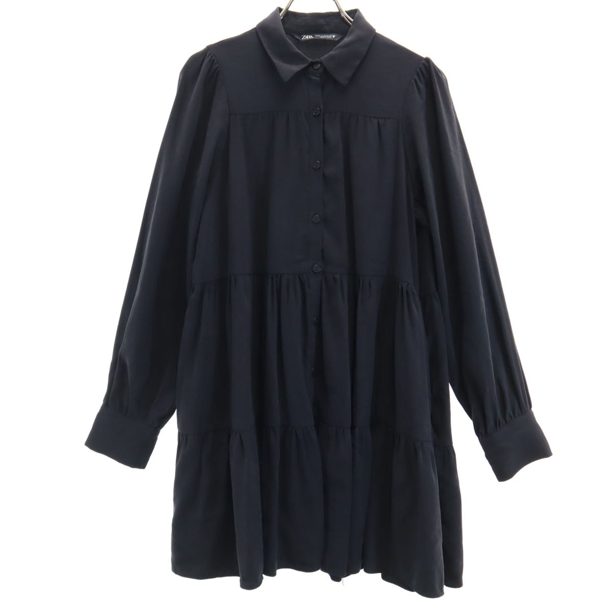 ZARA ザラ 長袖 ティアード シャツワンピース XS ブラック