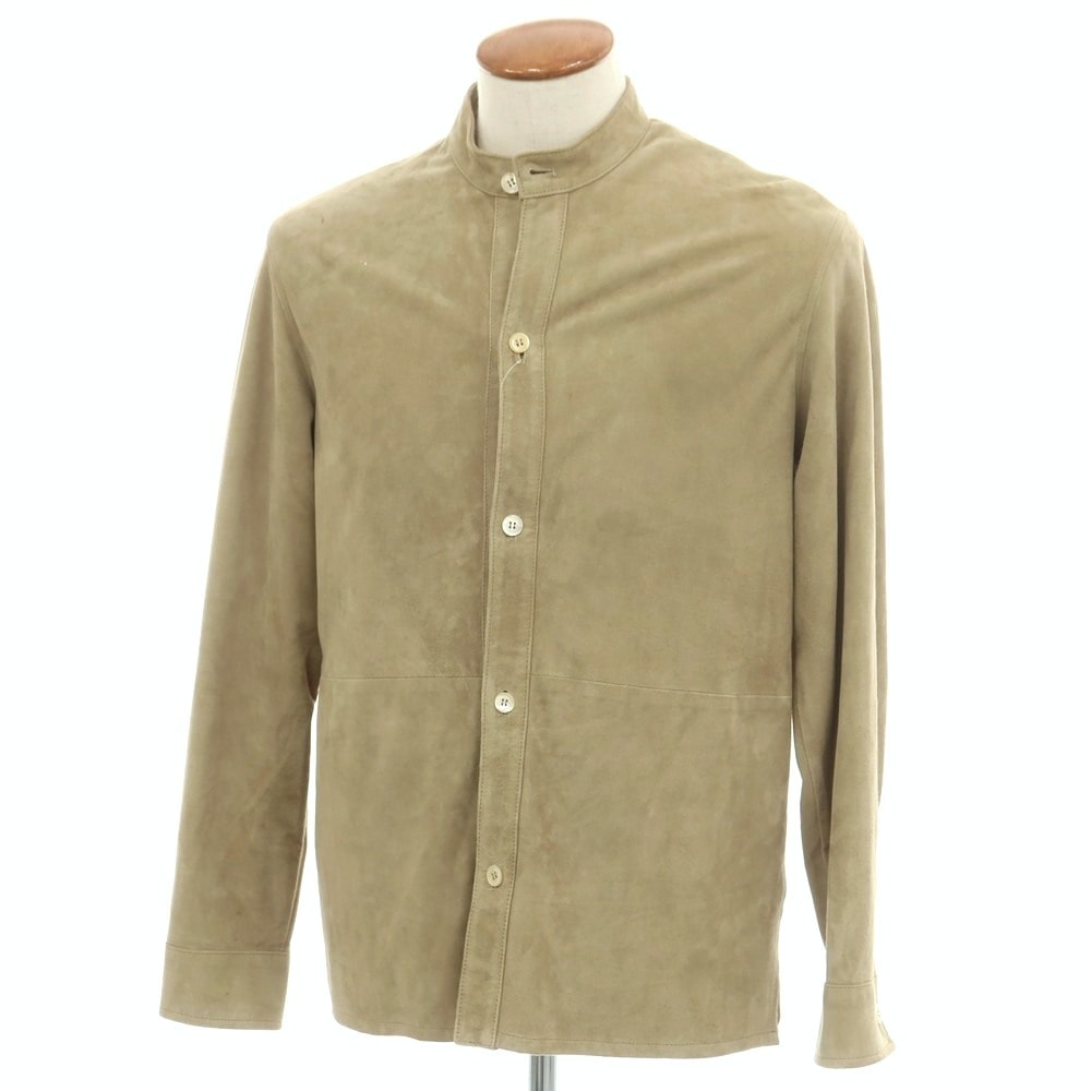 【中古】エンメティ EMMETI ゴートスキン スエード バンドカラー レザーシャツブルゾン ベージュ【サイズ46】【メンズ】