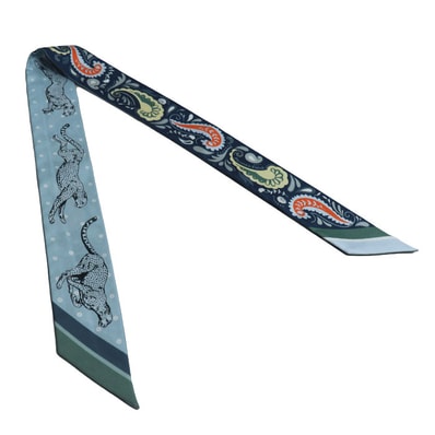 HERMES エルメス ツイリー GUEPARDS BANDANA チーター スカーフ ブルー マリン・クレール / ブルー・シエル / グリーン H064179S 04 レディース【中古】【美品】