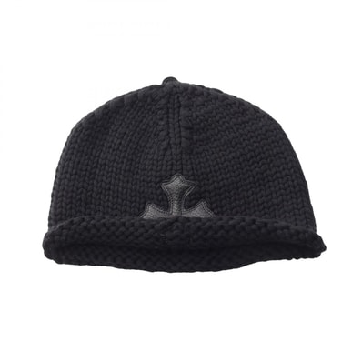 Chrome Hearts Leather Cross Patch Cashmere Beanie "Black"