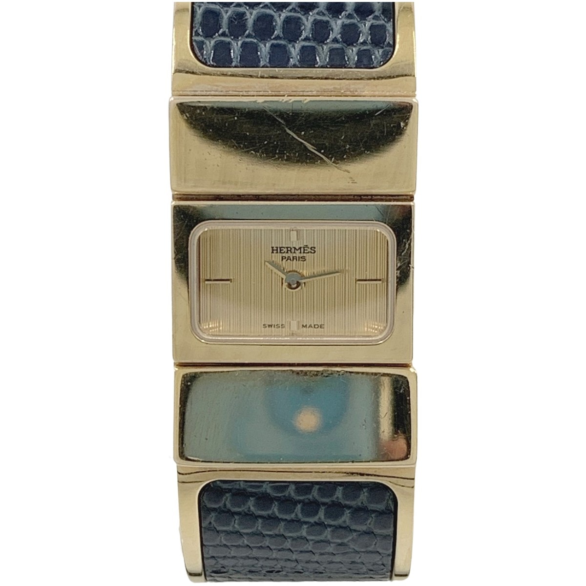 〇〇HERMES エルメス ロケ クォーツ バングル ウォッチ L01.201 ゴールド x ブルー