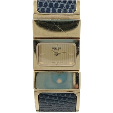 〇〇HERMES エルメス ロケ クォーツ バングル ウォッチ L01.201 ゴールド x ブルー