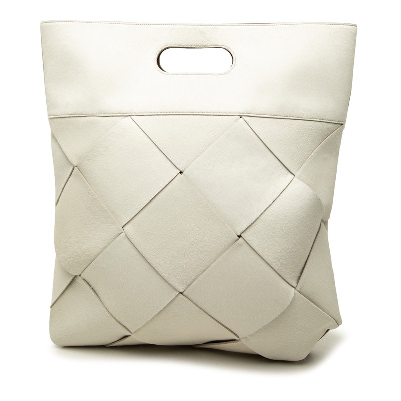 ボッテガヴェネタ マキシイントレチャート スリップ トートバッグ アイボリー ハラコ レディース BOTTEGAVENETA 中古