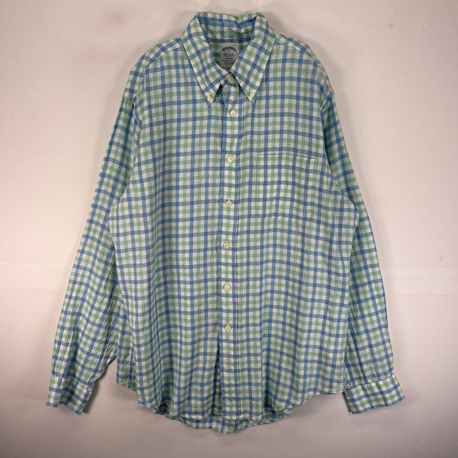 古着 ブルックスブラザーズ Brooks Brothers 長袖シャツ 胸ポケット IRISH LINEN L  ブルー系 チェック メンズ