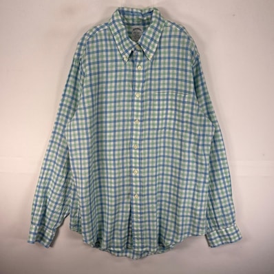 古着 ブルックスブラザーズ Brooks Brothers 長袖シャツ 胸ポケット IRISH LINEN L ブルー系 チェック メンズ
