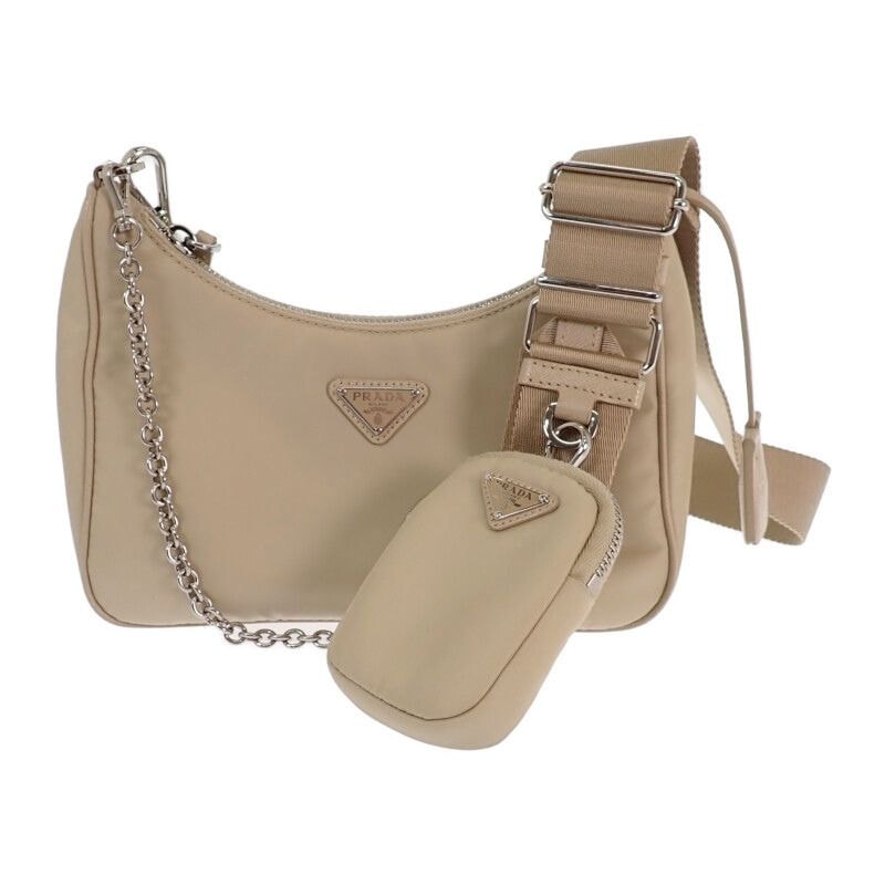 プラダ PRADA Re-Nylonバッグ 1BH204 2WAYバッグ ハンドバッグ  ショルダーバッグ ナイロン ベージュ シルバー金具 レディース【中古】【Aランク】