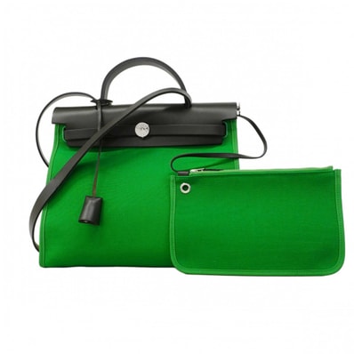 【6db2222】エルメス ハンドバッグ エールバッグジップPM トワルオフィシエ グリーン シルバー金具 Y刻印 2wayバッグ【中古】レディース