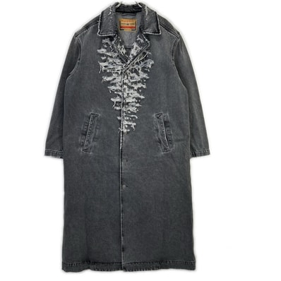 ディーゼル 22AW D-ROKU-LONG チャコール クラッシュ加工 デニム ロングコート L