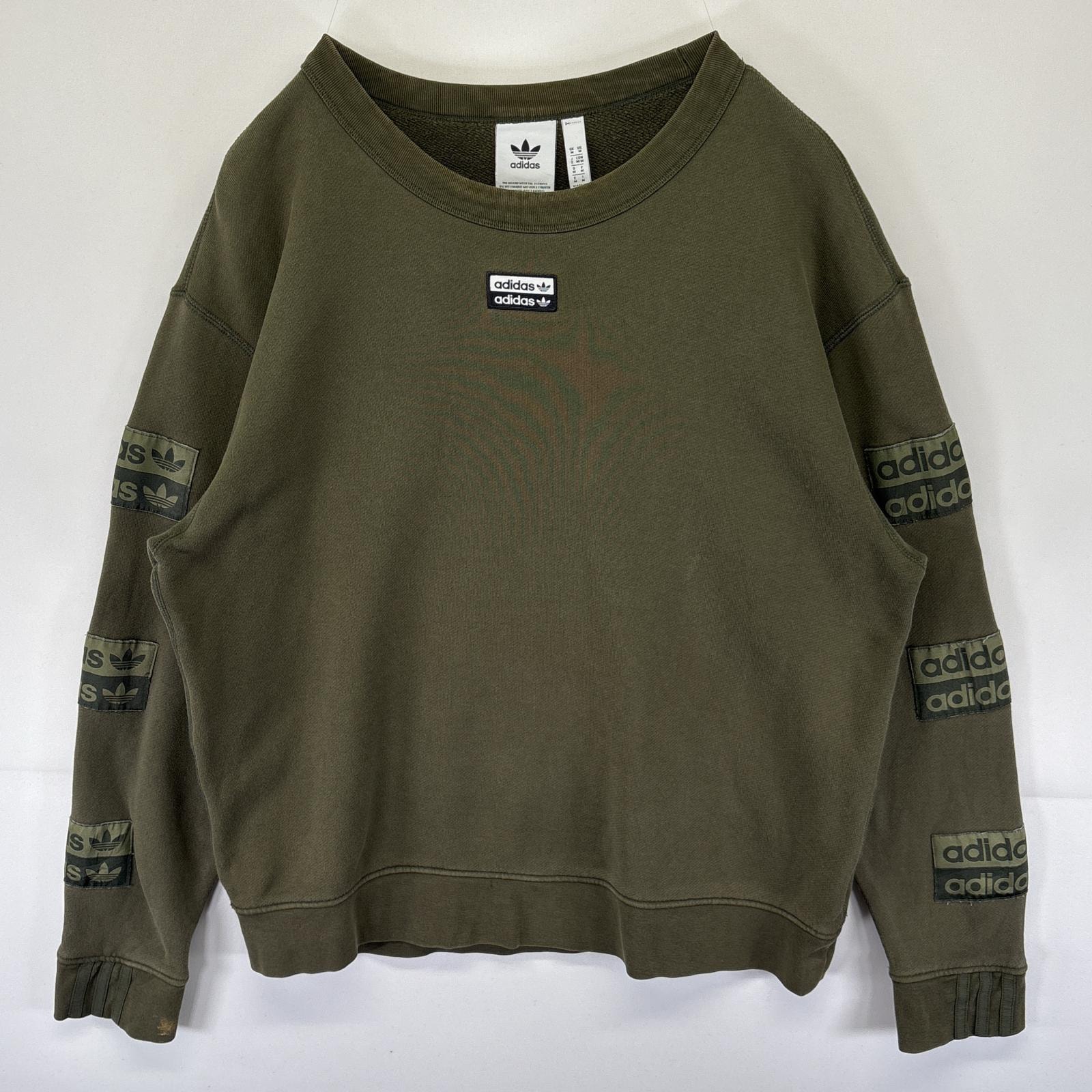 古着 アディダス adidas スウェット トレーナー センターロゴトレフォイル 袖ロゴ クルーネック O  グリーン メンズ
