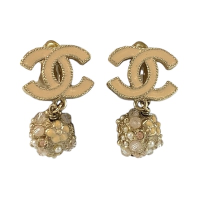 CHANEL シャネル ココマーク カメリア ピンク ゴールド メッキ イヤリング 602530 【中古】