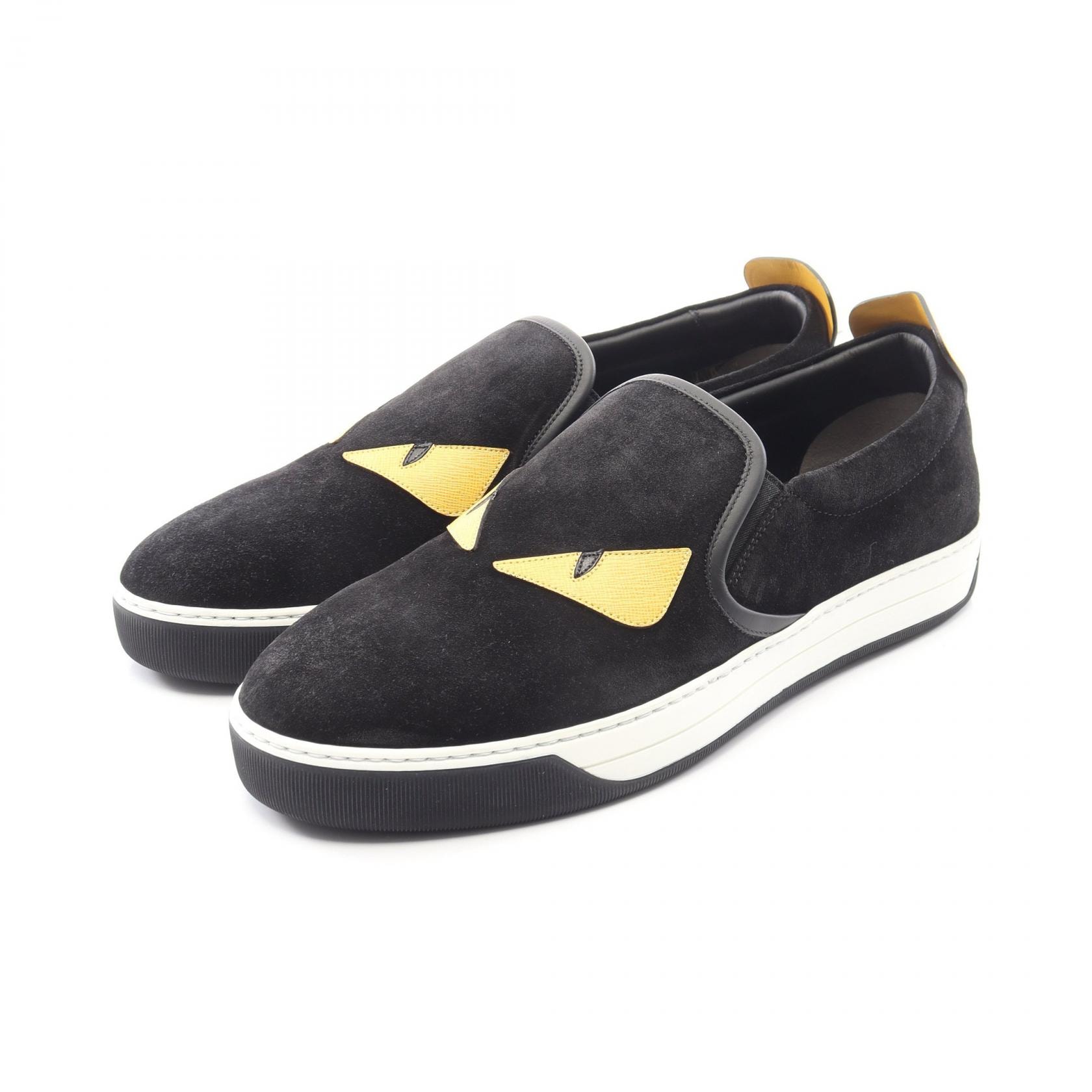 フェンディ FENDI モンスター バグズ アイ スタッズ スリッポン 靴 スウェード レザー メンズ ブラック系 / イエロー系 7E0904 【中古】