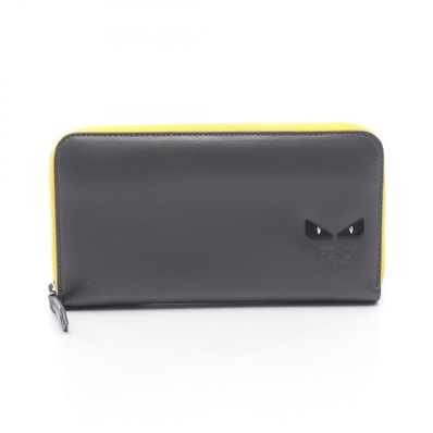 フェンディ FENDI モンスター バグズアイ ラウンド長財布 財布 レザー メンズ レディース グレー系 / イエロー系 7M0210 【中古】
