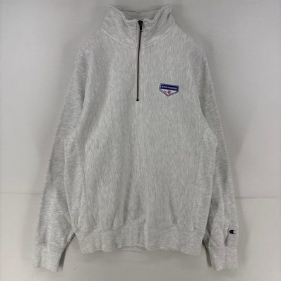 古着 チャンピオン Champion スウェット ハーフジップ リバースウィーブ プルオーバー 刺繍 M 霜降りグレー メンズ