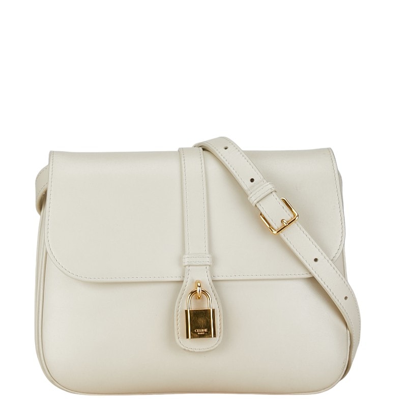 セリーヌ ミディアムタブゥ 斜め掛け ショルダーバッグ ホワイト レザー レディース CELINE 中古