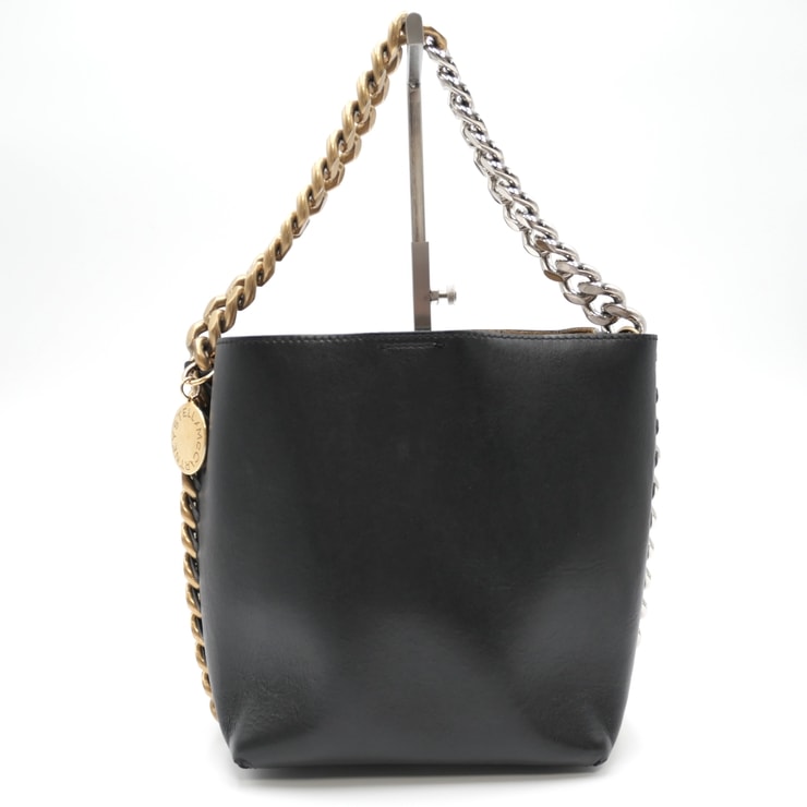 STELLA McCARTNEY(ステラ マッカートニー)フレイム バケットバッグ ショルダーバッグ ブラック チェーン レザー ゴールド シルバー金具 レディース【中古】