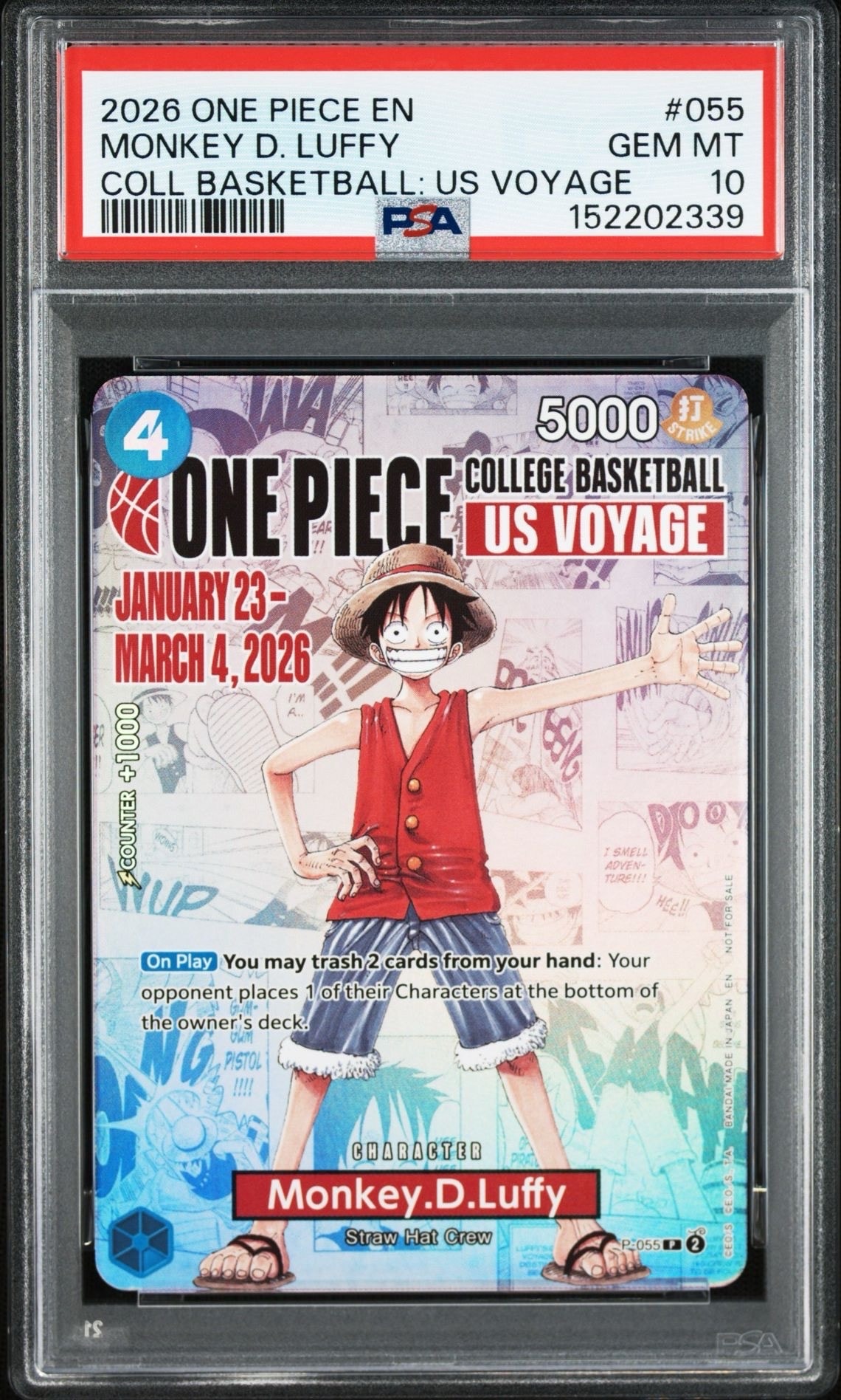 モンキー・D・ルフィ:P (開封済) [P-055]【英語版】(プロモーションカード「ワンピース カレッジ バスケットボール:USボヤージュ」)
