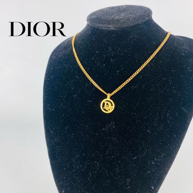 Dior Logo Rhinestone Oval Necklace "Gold"