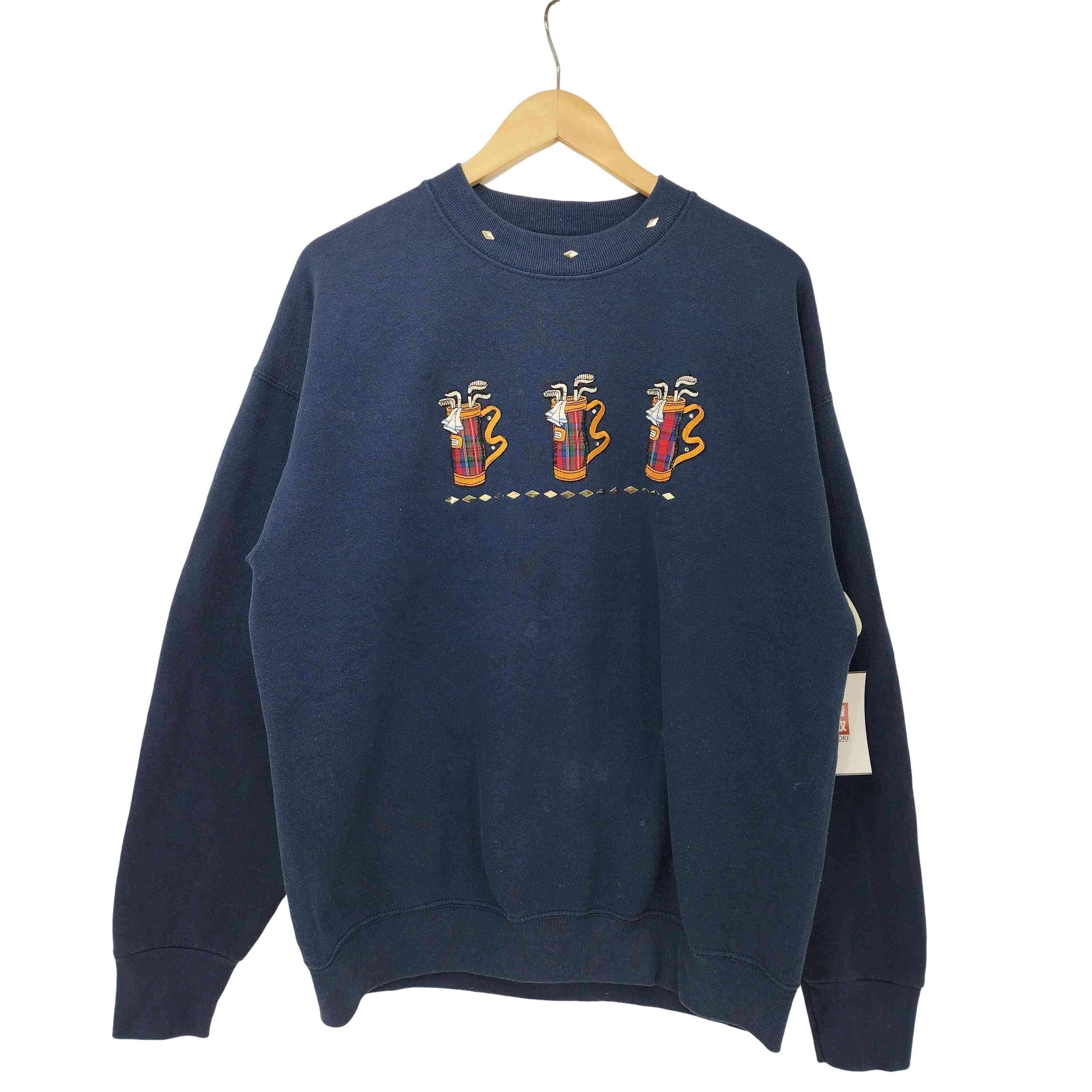 00s ゴルフクラブ 刺繍 スタッズ クルーネックスウェット【1140392051460】