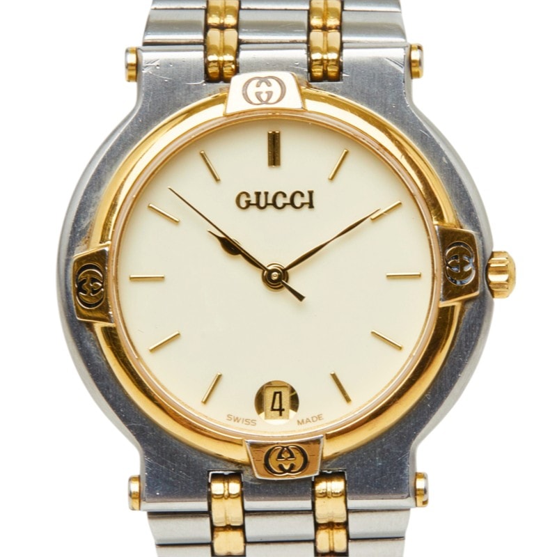 グッチ 腕時計 9000M クオーツ ベージュ文字盤 ステンレススチール レディース GUCCI 中古