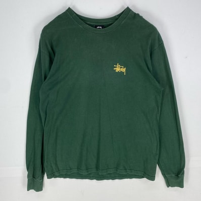 古着 ステューシー STUSSY 長袖Tシャツ プリントロゴ ロンT ロングスリーブ L グリーン系 両面プリント メンズ