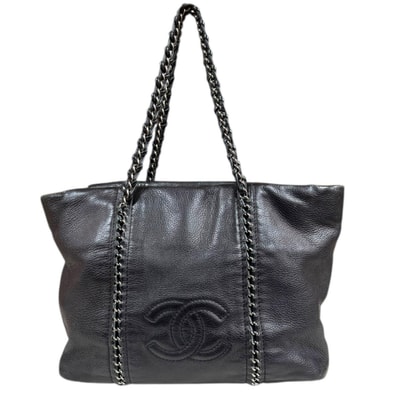 シャネル ラグジュアリー トートバッグ レザー ブラック レディース CHANEL 中古