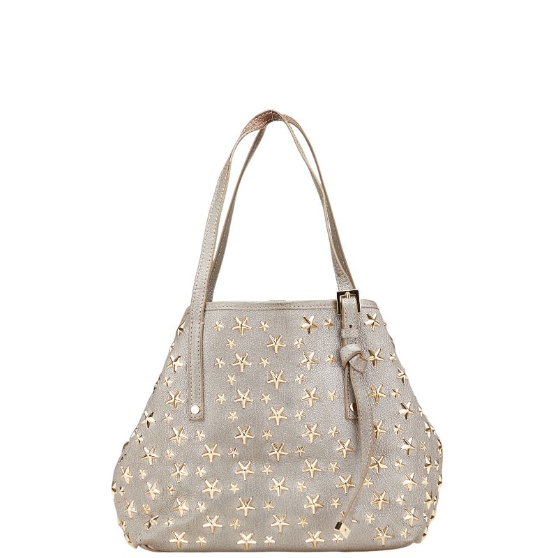 ジミーチュウ サシャS スタースタッズ ハンドバッグ トートバッグ グレー ゴールド レザー レディース JIMMY CHOO 【中古】