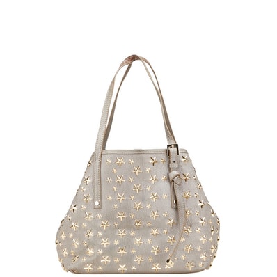 ジミーチュウ サシャS スタースタッズ ハンドバッグ トートバッグ グレー ゴールド レザー レディース JIMMY CHOO 【中古】