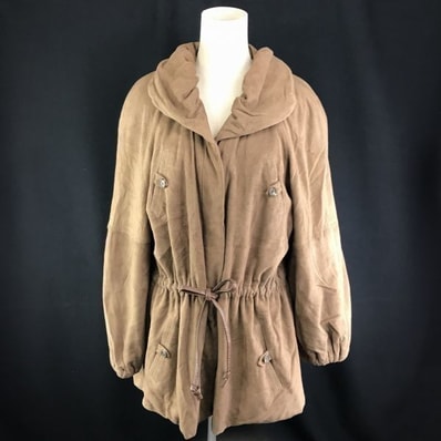 Chloe/クロエ★羊革/ラムスキン/レザーコート【レディース42】ボリュームカラー/スエード加工/本革/比翼仕立て/絞り紐/ブルゾン/アウター◆XBC51L