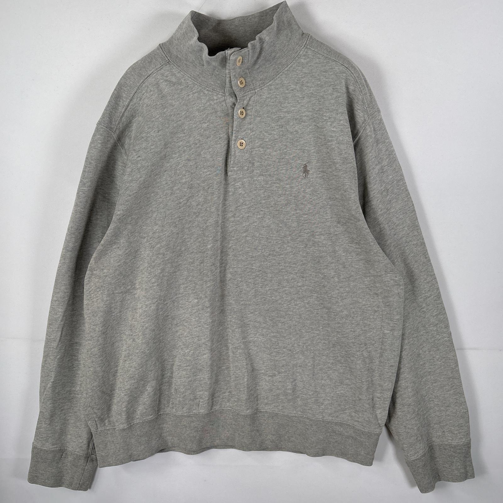 古着 90's/90年代 ポロバイラルフローレン Polo by Ralph Lauren スウェット ワンポイントロゴ刺繍 ヘンリーネック 14041 グレー メンズ